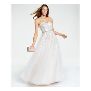 SAY YES TO THE DRESS Womens Beige Belted Crinoline Lining Sleeveless Dress 0